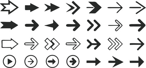 Collection of hand drawn directional symbols and navigation icons arrows