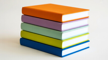 3D pastel book stack, minimalist design, soft lighting, white background