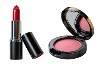 Bold Red Lipstick and Soft Pink Blush Compact for Beauty and Makeup Lovers