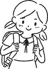 ランドセルを背負う女の子の線画のイラスト