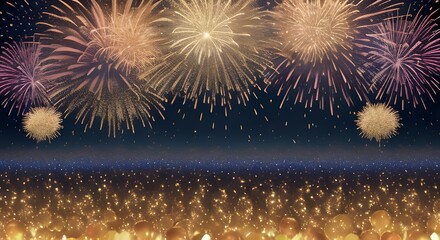 Fototapeta premium Colorful pyrotechnics burst across the night sky, a celebratory explosion of light and color