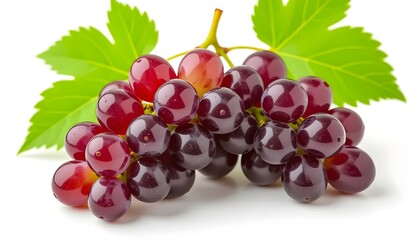 Fototapeta premium Red grapes bunch isolated on white background fresh and juicy fruit close-up natural healthy sweet dessert food vine cluster
