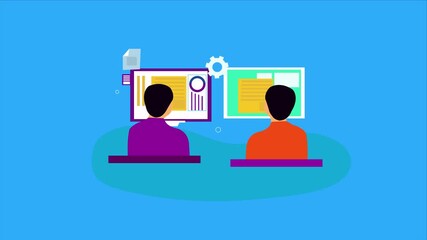 Transfer require digital file, office worker work with transferable file, animation video.