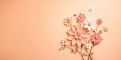 Fototapeta premium Delicate Paper Cut Flowers on a Smooth Gradient Background