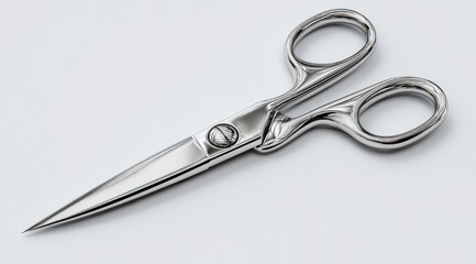Obraz premium Polished metal scissors on white background