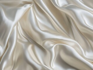 Obraz premium Close - up of ivory silk fabric: Luxurious flowing folds, silky texture & elegant sheen for premium textile quality