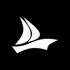White ship icon. White ship logo. Vector illustration of a white ship, on a black background.