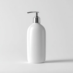 White plastic pump bottle on a plain background
