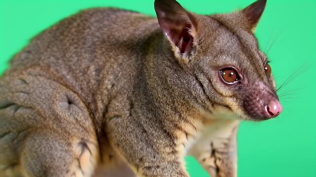 Australian Common Brushtail Possum Isolated on Green Screen Studio Background