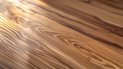 Obraz premium Smooth wooden countertop with natural linear grain and soft warm reflections – photoreal wood texture
