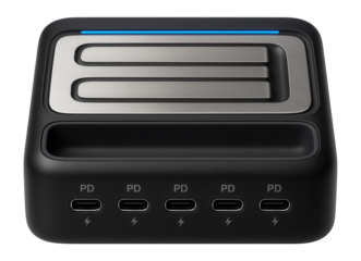 Multi-device PD charging station with four USB-C outputs and integrated cable management