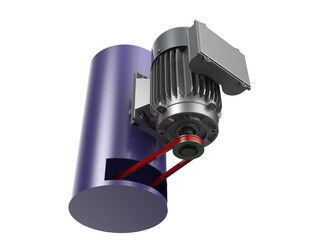 Heavy-Duty Industrial Motor and Perforated Drum Component: Key drive system for food and oil extraction and spinning. High-resolution engineering design for modern agricultural and processing machiner