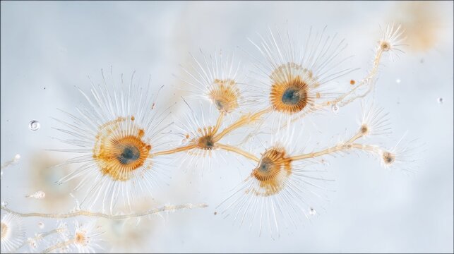 Detailed Microscopic View of Aquatic Organism with Radial Symmetry and Branching
