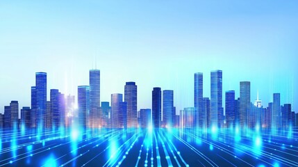 Futuristic Cityscape with Digital Network