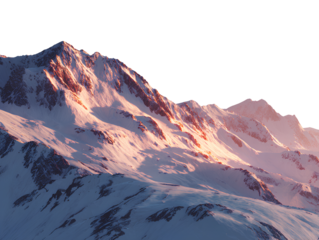 Snow-Covered Mountain Range at Sunrise with Warm Light Glow, Wide Landscape View, Isolated on Transparent Background