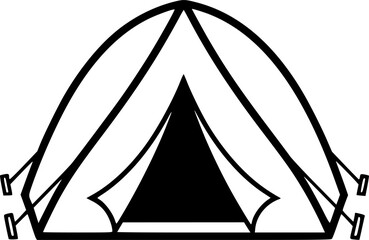 a minimalistic black and white illustration of a tent, simple design, camping theme, stark contrast, vector graphics