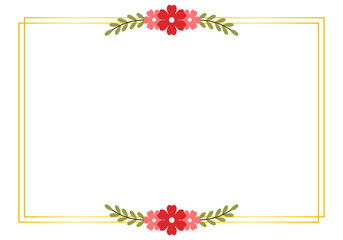 Flat Red Floral Frame with Elegant Leaves for Wedding Invitations, Thank You Cards, and Greeting Templates