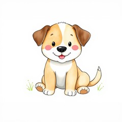 Fototapeta premium Cute cartoon puppy sitting on grass with a happy expression 