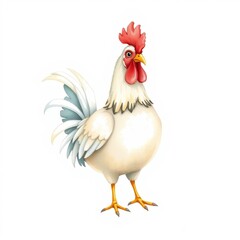 Fototapeta premium Cartoon rooster standing with colorful feathers and bright comb 