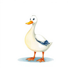 Obraz premium Cartoon duck standing with an adorable expression on white background 