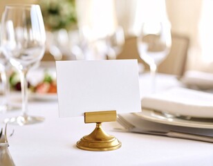 Blank place card on a formal dining table