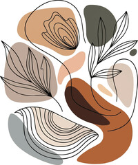 Line Art Botanical Composition, Earthy Abstract vector illustration

