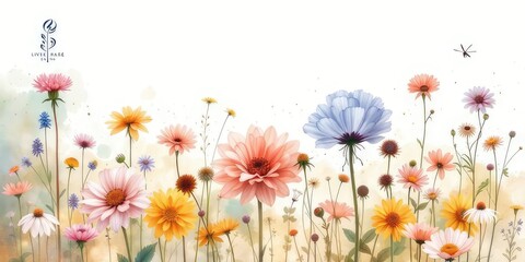 Obraz premium Delicate Watercolor Wildflowers in Pastel Hues
