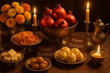 Navroz Celebrration Table Setting With Sweets And Candles