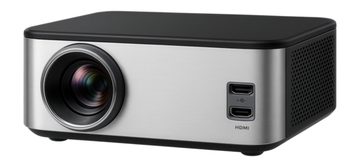 Home theater Wi-Fi projector featuring a sleek silver design and dual HDMI ports