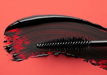 Black mascara brush and smear isolated on white background in studio shot