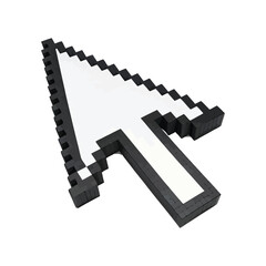 Fototapeta premium Pixelated White Arrow Cursor on White Background computer