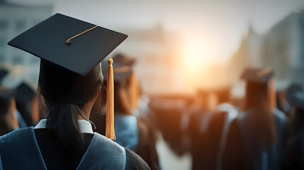 Selective Focus Graduate Student Wearing Graduation Cap, Back View, Event. Ai Generated Images