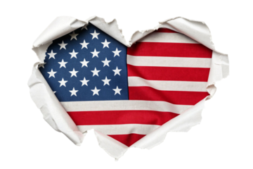 American flag heart torn open revealing patriotism isolated on transparent background
