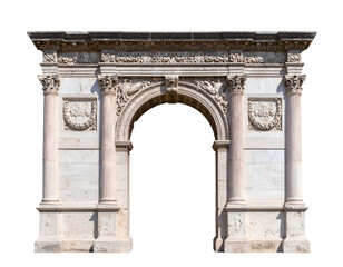 Obraz premium Ancient stone arch isolated on white background, perfect for architecture and history themed projects. Generative AI