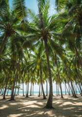 Obraz premium Lush Palm Trees on Tropical Beach Under Bright Sunlight