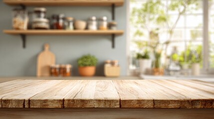 Elegant Wooden Table on Kitchen Bench Background for Home Decor Inspiration