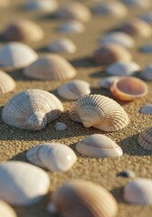 Seashells on Sandy Beach at Sunset