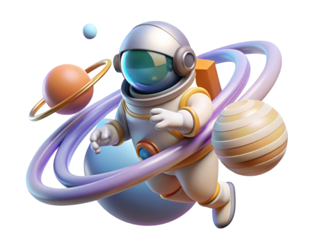 3d astronaut floating with planets in space adventure exploration theme3d illustration isolated on transparent background