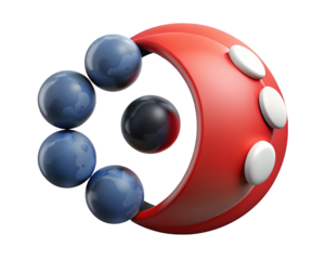 Abstract 3d composition with spheres and red ring geometric shape 3d illustration isolated on transparent background