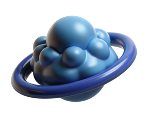 Abstract blue planet with ring orbital sphere creative design element concept isolated 3d illustration isolated on transparent background