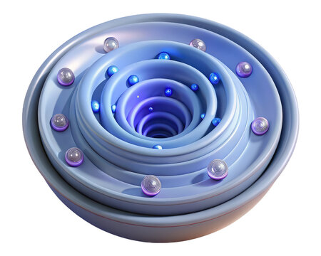 Abstract concentric circles with spheres in blue tones 3d illustration isolated on transparent background