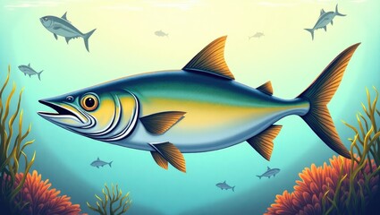 Detailed illustration of a large fish in an underwater scene.
