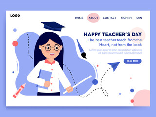 Happy Teachers Day website header, hero page, banner or poster design. Vector Illustration.
