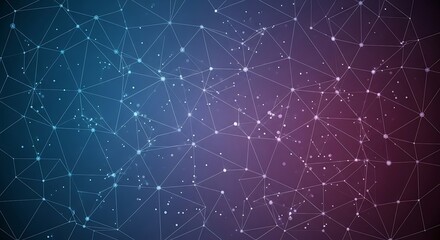 Abstract Network of Connected Dots and Lines with Blue to Purple Gradient Background