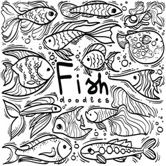 Fototapeta premium Doodle hand drawn fish drawings collection