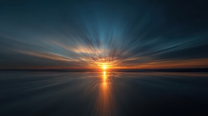 Dynamic sunset with radial motion blur effect, travel brochure design, nature adventure concept, social media background

