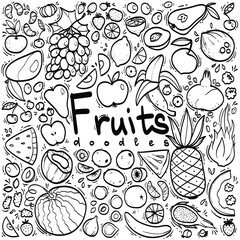 Doodle hand-drawn fruits drawings collection