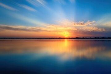 Fototapeta premium Serene sunset over lake with motion blur for hospitality websites, real estate listings, and meditation apps
