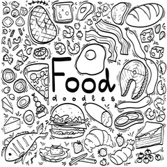 Doodle hand-drawn food drawings collection