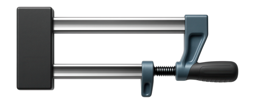 Parallel clamp with a dual-bar system and a large clamping surface for a professional workshop.